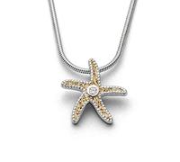 DUR Pendentif et boucles d'oreilles en forme d'étoile de mer avec chaîne à billes en argent - Sable véritable et argent sterling 925 - P2826 - O4920 - K2255.50, Femme DUR Bijoux Chaîne Maritime Bijoux