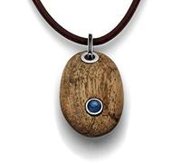 DUR Pendentif ovale en bois flotté véritable - Ambre/cyanite/perle/sable de lave - Argent sterling 925 - Bijou unique pour femme, 49x 27 mm, argent 925, bois, cyanite, Pas de gemme