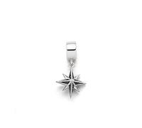 DUR Pendentif unique rose boussole pour femme en argent sterling 925 avec sable de lave de couleur argent et noir, dimensions : 1,25 x 1,5 cm, F329, 1,25x1,5 cm, Argent sterling, Pas de gemme