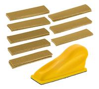 Dura-Gold Kit de micro blocs de ponçage à la main, tampon de 8,9 x 2,5 cm, dos auto-agrippant, 40 feuilles de papier abrasif, 5 feuilles de papier abrasif, 5 de chaque grain 60, 80, 120, 180, 220,