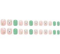 Durabilité et attraction24 faux ongles courts de dessin animé ours vert à carreaux vache faux ongles à presser faux ongles 3D cœur nœud faux ongles couverture complète (A)