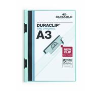 Durable 221806 Chemise à clip Duraclip A3, film dur, jusqu'à 60 feuilles A3, bleu, paquet de 10 pièces