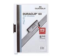 Durable 223802 Duraclip 60 Sachet de 5 Chemises de Présentations Blanc | Protège-documents à clip en acier, capacité 1 à 60 feuilles non perforées, dos opaque, Made in Germany