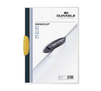 Durable 226004 Chemise à clip Swingclip en PP, jusqu'à 30 feuilles A4, jaune, lot de 25