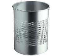 Durable 338123 Corbeille à Papier Ronde 15 Litres Hauteur 31,5 cm en Acier Brossé Inoxydable avec Perforations Coloris Argent Métallisé