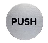 Durable 490065 Plaque d'Information Pictogramme Rond 65 mm en Acier Brossé Inoxydable Push (Poussez en Langue Anglaise) Lot de 5