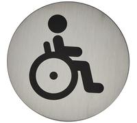 Durable 490623 Plaque de Porte Picto Ronde, Wc pour Handicapés, 83 mm, Argent Métallique