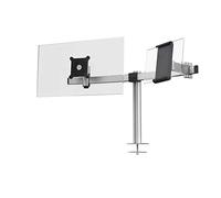 Durable 508823 Support Double pour Écran Pro 21-27"" Et Tablette 7-13", Fixation Passe-Câble, Orientation 360°, Inclinable, Hauteur Ajustable, Argent