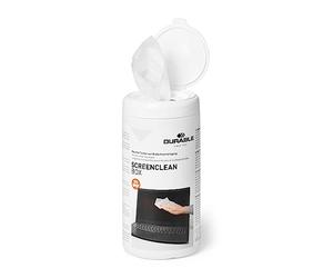 Durable 573602 Screenclean Boîte 100 Lingettes Nettoyantes Sans Alcool pour Surfaces Vitrées Et Ecrans Boîte Distributrice Rechargeable