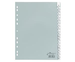 Durable 640110 Intercalaires Format A4 20 Touches Alphabétiques - Onglets Soudés et Insertions A-Z - Perforations Universelles - Polypro 120 Microns Coloris Gris