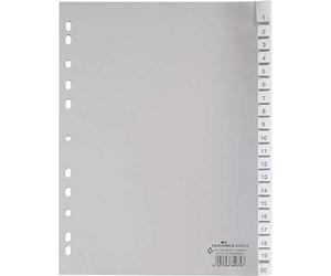 Durable 644310 Intercalaires Format A4 20 Touches - Onglets Soudés et Planches d'Insertions 1-20/A-Z - Perforations Universelles - Polypro 120 Microns Coloris Gris