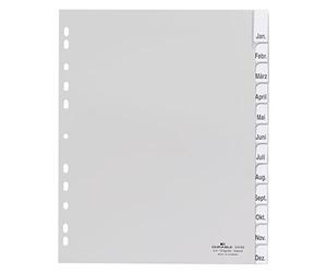 Durable 644610 Intercalaires Format A4+ 12 Touches - Onglets Soudés et Planches d'Insertions 1-12/Jan-Dec - Perforations Universelles - Polypro 120 Microns Coloris Gris
