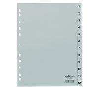 Durable 651210 Index gris en chiffres (onglets A4 en relief 1-12, PP entièrement recouvrant), paquet de 1 x 25
