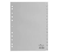 Durable 652410 Intercalaires Format A4 15 Touches Numériques 1-15 - Perforations Universelles - Polypro 120 Microns Coloris Gris Lot de 20