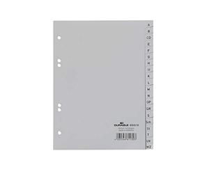 Durable 655010 Intercalaires Format A5 Portrait 20 Touches Alphabétiques A-Z - Perforations 6 Trous - Polypro 120 Microns Coloris Gris Lot de 20