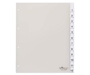 Durable 683519 Intercalaires Format A4+ 12 Touches Numériques - Onglets Soudés Et Insertions 1-12 - Perforations 4 Trous - Pvc Rigide Transparent