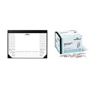 Durable 729101 Sous-main avec Bloc Calendrier 25 pages sur 2 ans 59 x 42 cm Noir & 120924 Boîte de 1000 Trombones 32 mm Cuivré