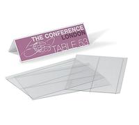 Durable 804819 Porte-Nom Chevalet de Table Pré Plié en PET 61/122 x 210 mm Transparent Insertions Blanches Vierges Lot de 10