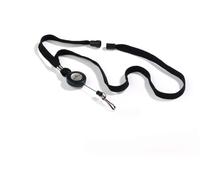 Durable - Tour de cou avec enrouleur mousqueton - Cordon rétractable 60cm - Tour de cou 44 cm - Sécurité Anti-traction - Noir - Boîte de 10 - 822301