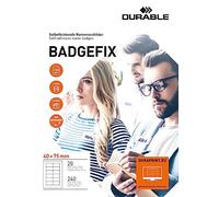 DURABLE Badge adhésif Badgefix 40 x 75 mm tissu en soie acétate – 240 badges (20 planches A4)