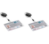 Durable 890701 Porte-Badge avec enrouleur Style pour Carte Au Format 54 x 87 mm (H x L), 1 Pièce, Transparent/Noir (Lot de 2)