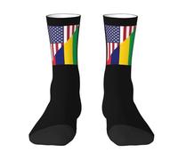Durable Chaussettes Courtes, Drapeau de l'amitié entre l'Amérique et l'île Maurice, Socquettes de Sport Classiques Homme Chaussettes pour Femme Randonnée 40cm
