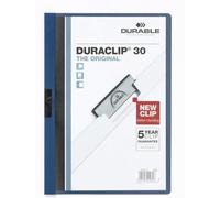Durable Chemise de présentation Duraclip A4, Lot de 5, Bleu foncé, 222707 | Protège-documents à clip en acier, capacité 1 à 30 feuilles non perforées, dos opaque, Made in Germany