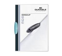DURABLE - Chemises à clip SWINGCLIP, format A4, clip bleu moyen, couleur de la chemise: transparent, avec clip transclucide (2260-14)