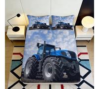 Durable Construction Blue Tractor Bed Sheet, Gift Bedding Set, Easy to Clean Microfiber, 3D Printed, New Home, Wedding Present 180x200x25cm
