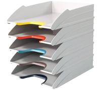Durable Corbeilles à courrier Varicolor Mix, Lot de 5, Multicolore, 770427 | Rangement bureau, documents et enveloppes A4+ et C4, 255 x 55 x 330 mm, superposables, Made in Germany