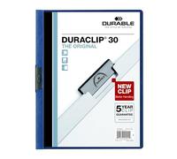 Durable Couverture de rapport avec DURACLIP, format lettre, peut contenir jusqu'à 30 pages, couverture transparente/bleu foncé, 25 par boîte (220307BX)