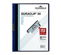 Durable Couverture de rapport avec DURACLIP, format lettre, peut contenir jusqu'à 30 pages, couverture transparente/bleu marine, 25 par boîte (220328BX)