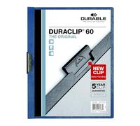 Durable Couverture de rapport avec DURACLIP, format lettre, peut contenir jusqu'à 60 pages, couverture transparente/bleu foncé, 25 par boîte (221407BX)