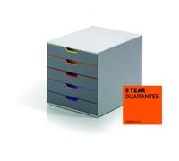 DURABLE Module de classement VARICOLOR 5 – 5 tiroirs – Plastique gris liserés multicolores