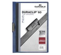 DURABLE Pochettes A4 à clip DURACLIP 60 220907 - Lot de 25, clip 6 mm, 1–60 feuilles, bleu foncé
