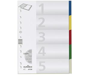 Durable Hunke & Jochheim Lot de 5 intercalaires en polypropylène Blanc Format A4 210/220 x 297 mm 1-5