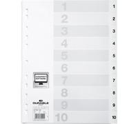 DURABLE Index A4 10 part. 1-10 onglets imprimés avec feuille de couverture PP, Blanc, 616202