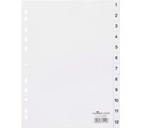 DURABLE Index A4 12 part. 1-12 onglets imprimés avec feuille de couverture PP, Blanc, 611202