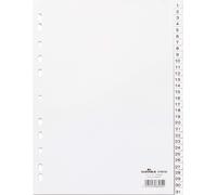 Durable 616002 Intercalaires de Numéro (Polypropylènes, A4 Portrait,Index 1-31, entièrement Couvert, Perforation Universelle) 1 Unité(S) Blanc