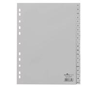 Durable Intercalaires A4 A-Z, 20 pièces, gris, 651010 | Index alphabétique en polypropylène, perforation universelle pour classeurs, 297 x 215/230 mm, en PP