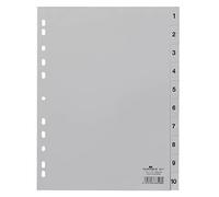 Durable Intercalaires A4 Index 1-10, 25 pièces, gris, 651110 | Séparateurs en polypropylène, perforation universelle pour classeur, dimensions 297 x 230 mm, onglets