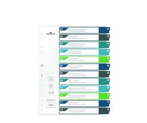 Durable Intercalaires Imprimables A4+ avec 12 Onglets, multicolore, 679627 | Index numerique en polypropylene, sommaire personnalisable, pour pochettes perforees et classeurs