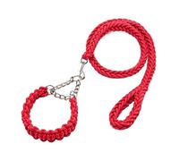 Durable Laisse pour Chien Collier De Chien Tressé en Nylon Et Ensemble Laisse Corde Traction pour Petit Moyen Grand Bull Terrier Multiposition Robuste(Rot,35-45cm)
