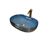 Durable Lavabo ovale en céramique avec robinet et bonde de vidage for salle de bain et balcon Facile à installer
