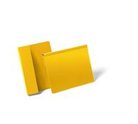 DURABLE - Pochette à suspendre - Pochette logistique - Pochette porte-documents - Format A5 paysage - Pour rebords de cartons, boîtes - Avec pli de serrage - Jaune - Boîte de 50 pièces - 172204