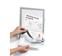 DURABLE Pochette murale DURAFRAME® Cadre d'affichage adhésif A4 - Fixation sur surfaces lisses & rigides - Cadre argent - Sachet de 2