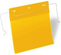 Durable Pochette porte-document, Lot de 50, Jaune, A5 paysage, 175204 | Fixation par fil de suspension sur conteneurs de transports et grillages, usage logistique, film résistant, Made in Germany