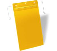 DURABLE - Pochette porte-document - Pochette logistique - Avec fil de suspension - Format A4 portrait - Fixation sur conteneurs de transports, grillages - Jaune - Boîte de 50 pièces - 175304
