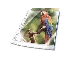 Durable Pochettes perforées Premium A4, sachet de 25, Bleu, 265506 | Pochettes plastique classeur transparentes, bords colorés, perforation universelle renforcée, 80 mµ