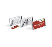 DURABLE Porte-badge CLASSIC avec aimant 34 x 74 mm Argent/Noir - Boîte de 10